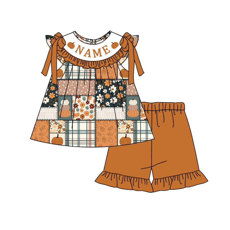 （Pre Order）Siblings Pumpkin Embroidery Smocked Set&Romper