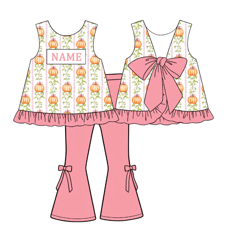 （Pre Order）Sisters Pumpkin Embroidery Smocked Dress,Set&Romper