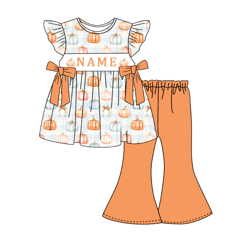 （Pre Order）Sisters Pumpkin Embroidery Smocked Dress,Set&Romper