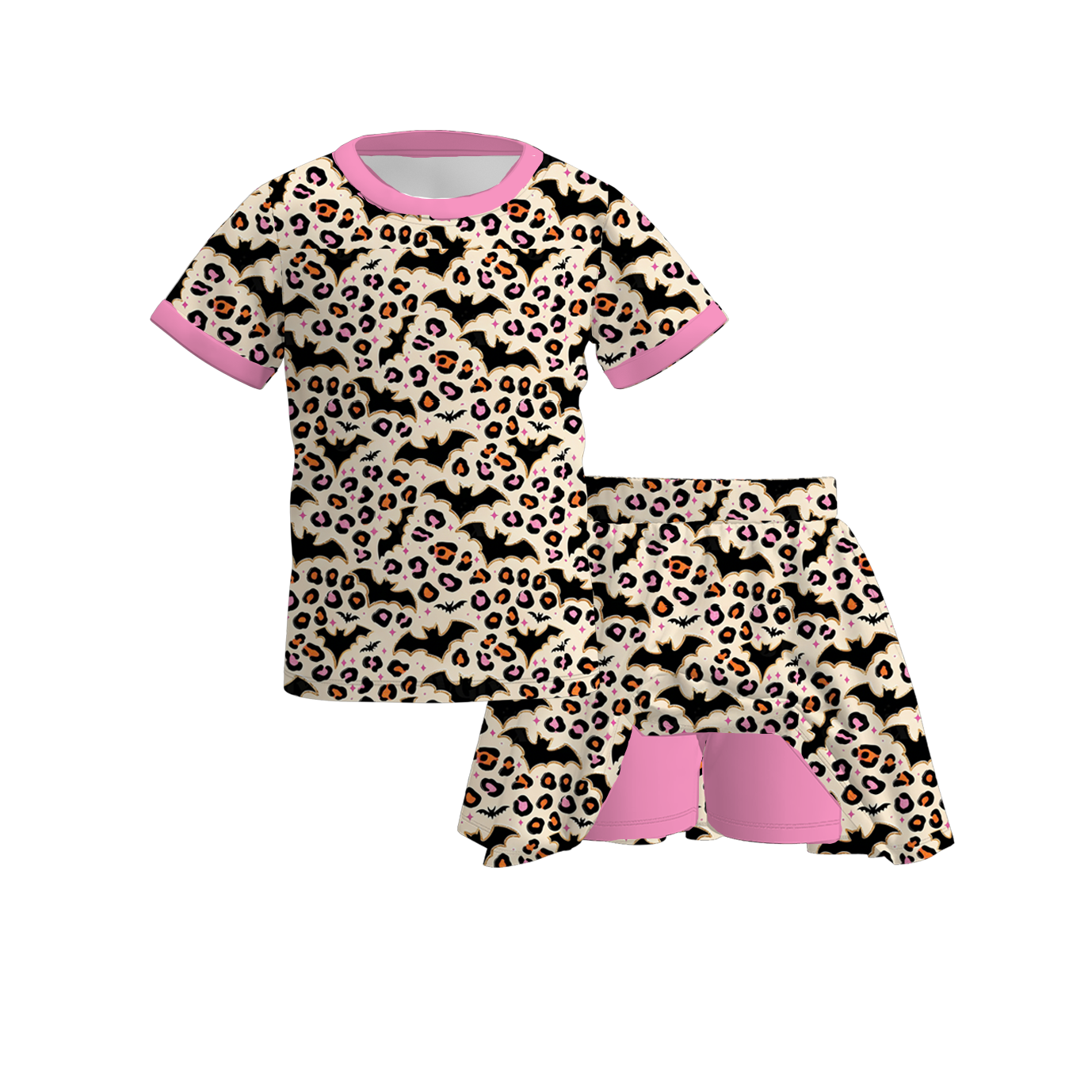 （Pre Order）Girls Halloween Bat Print Dress,Set