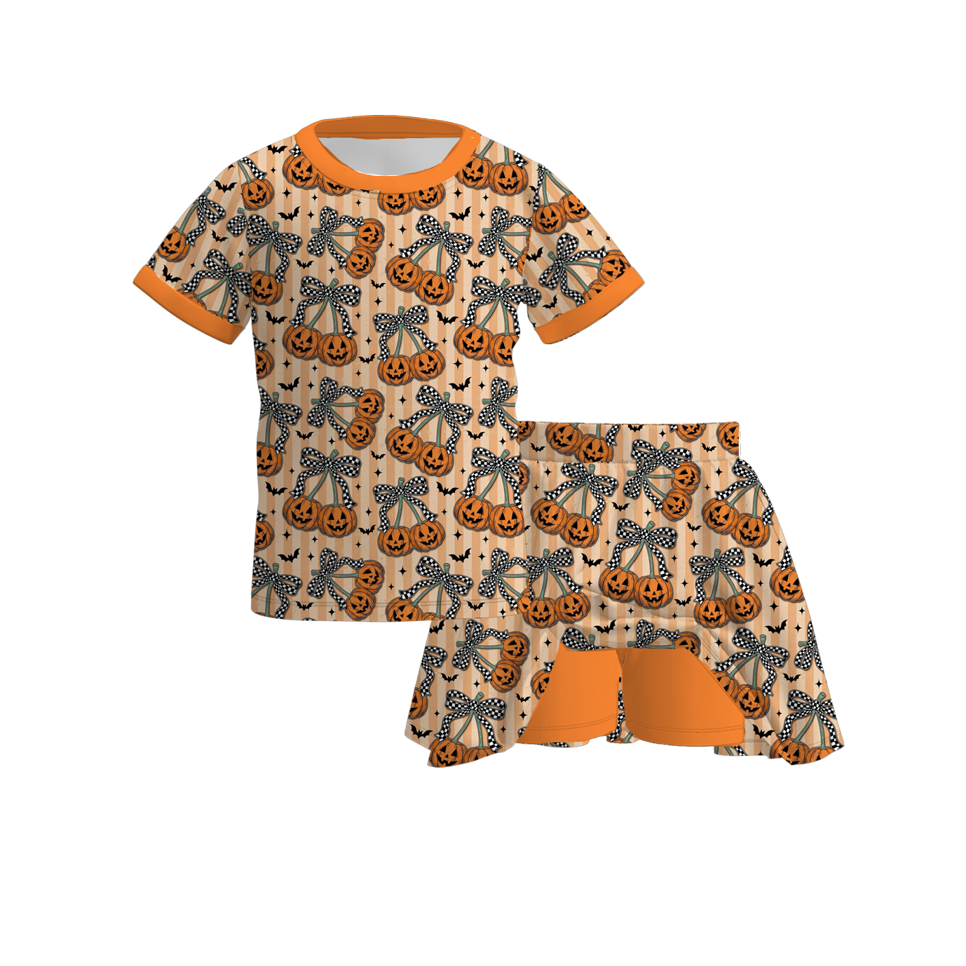 （Pre Order）Girls Halloween Pumpkin Print Dress,Set