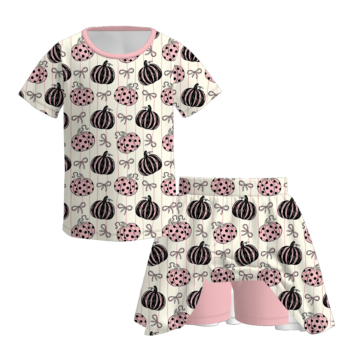 （Pre Order）Girls Halloween Bow&Pumpkin Print Dress,Set