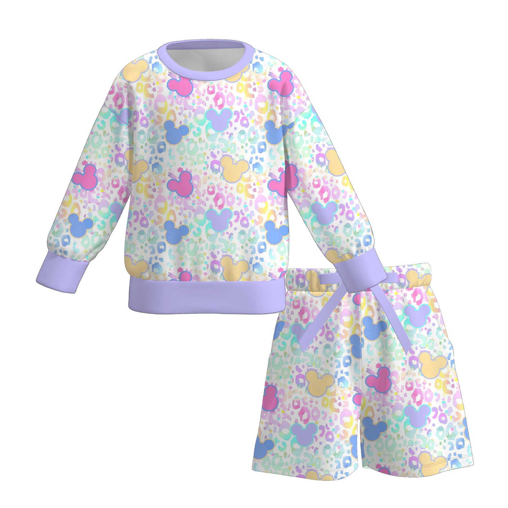 （Pre Order）Girls Fall Cartoon Print Shorts Set