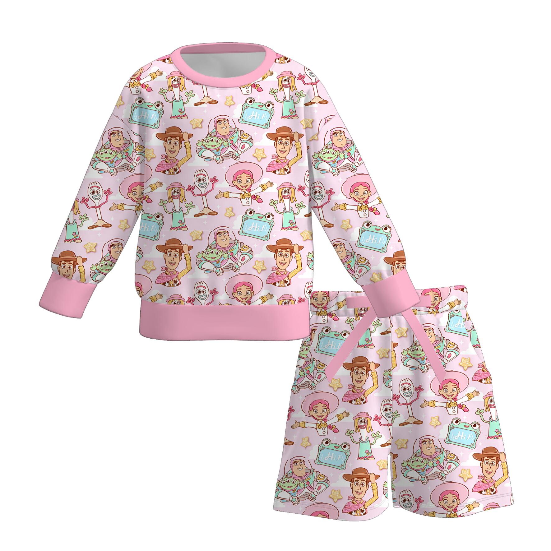（Pre Order）Girls Fall Cartoon Print Shorts Set