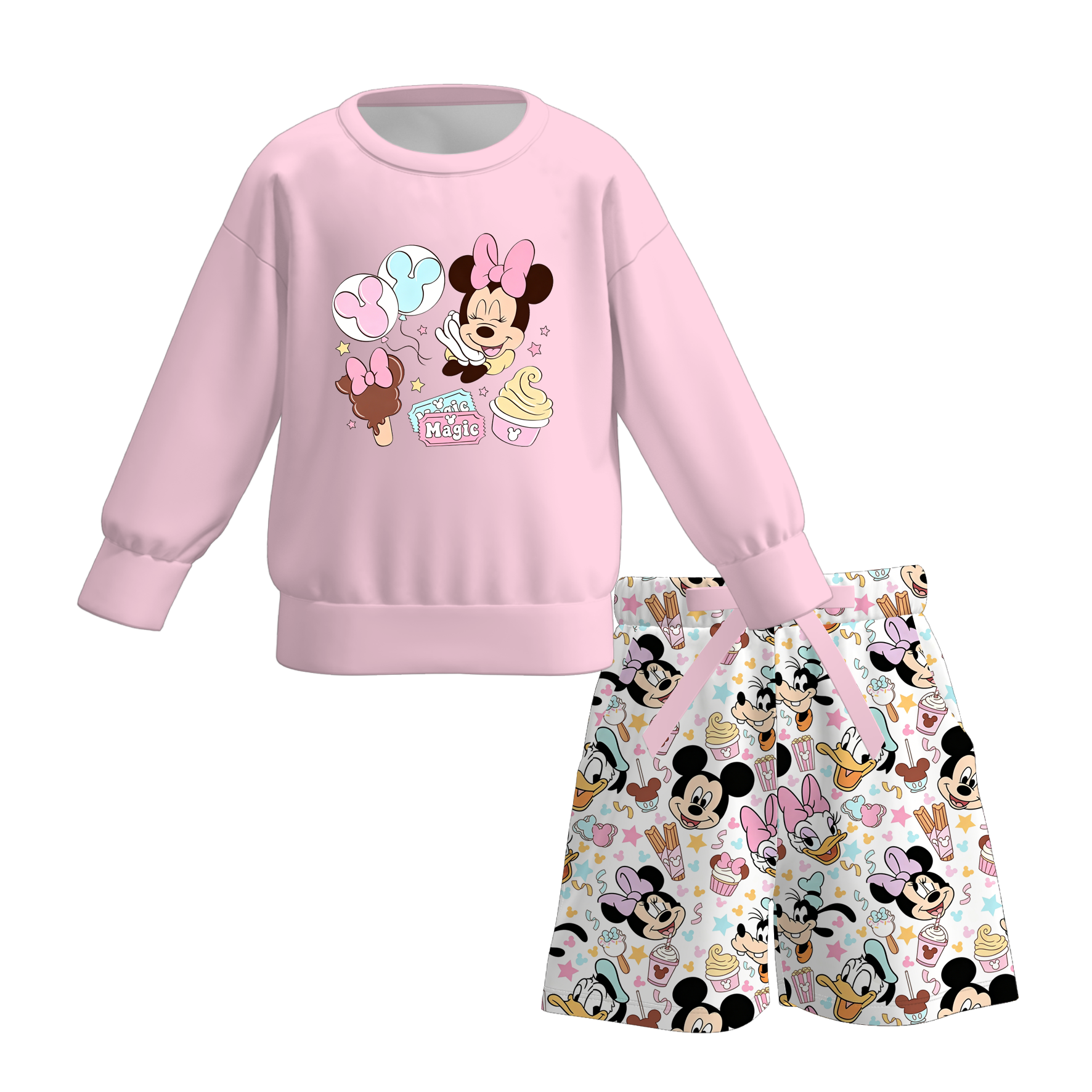 （Pre Order）Girls Fall Cartoon Print Shorts Set