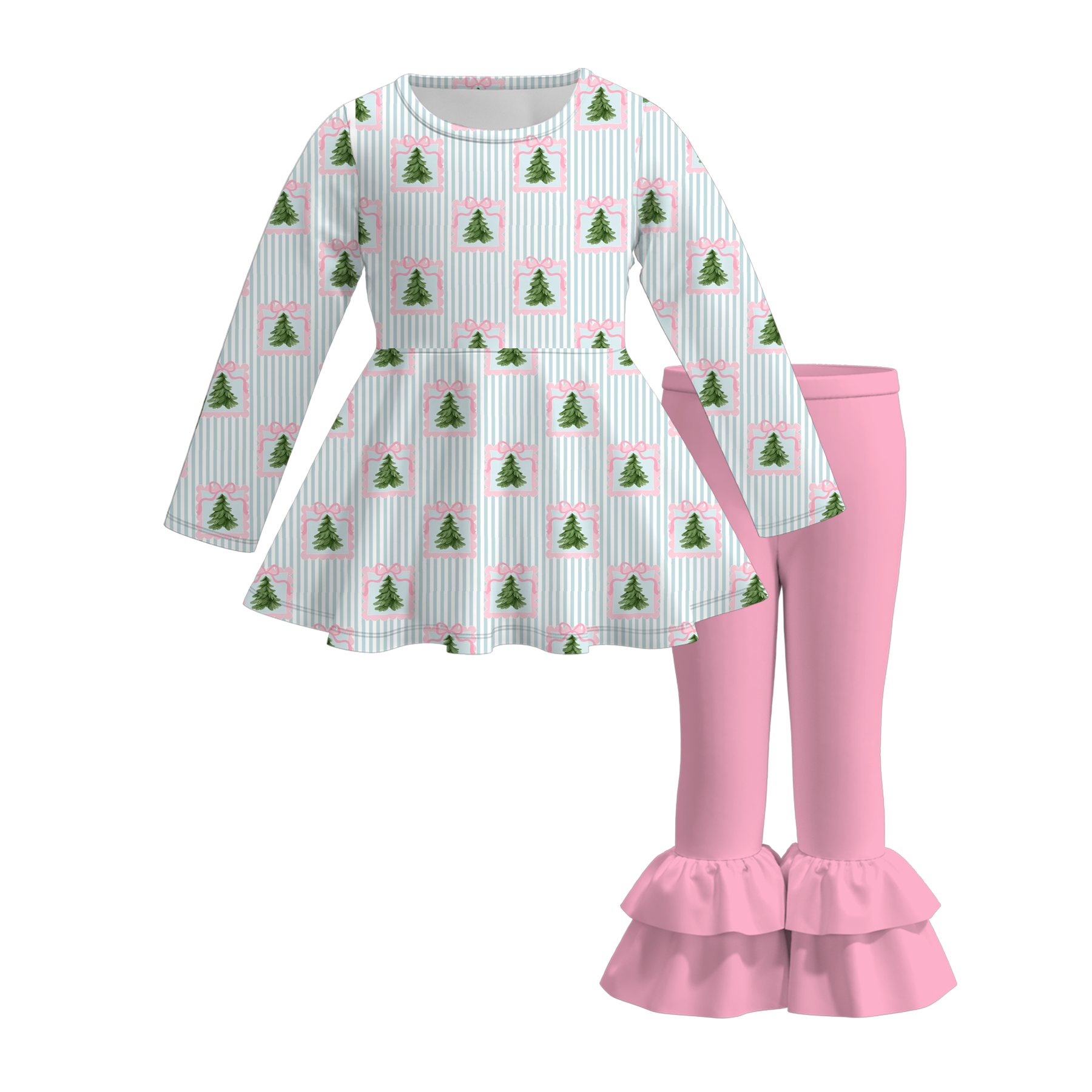 （Pre Order）Girls Christmas Print Ruffle Set