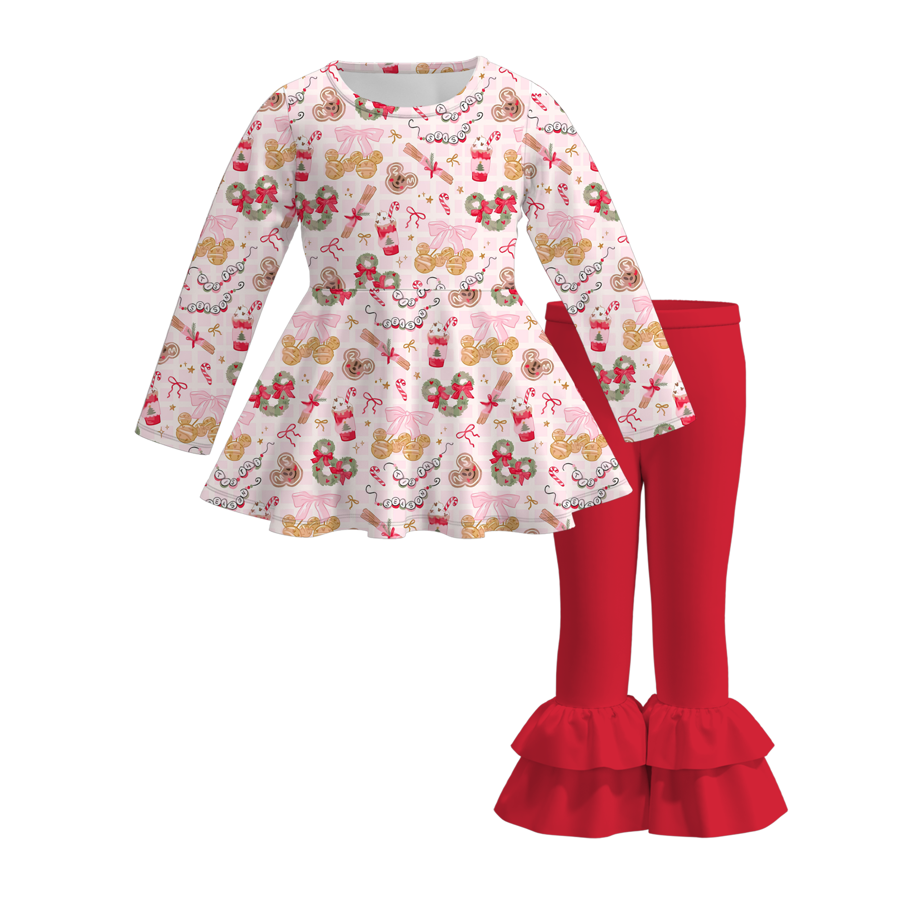（Pre Order）Girls Christmas Print Ruffle Set