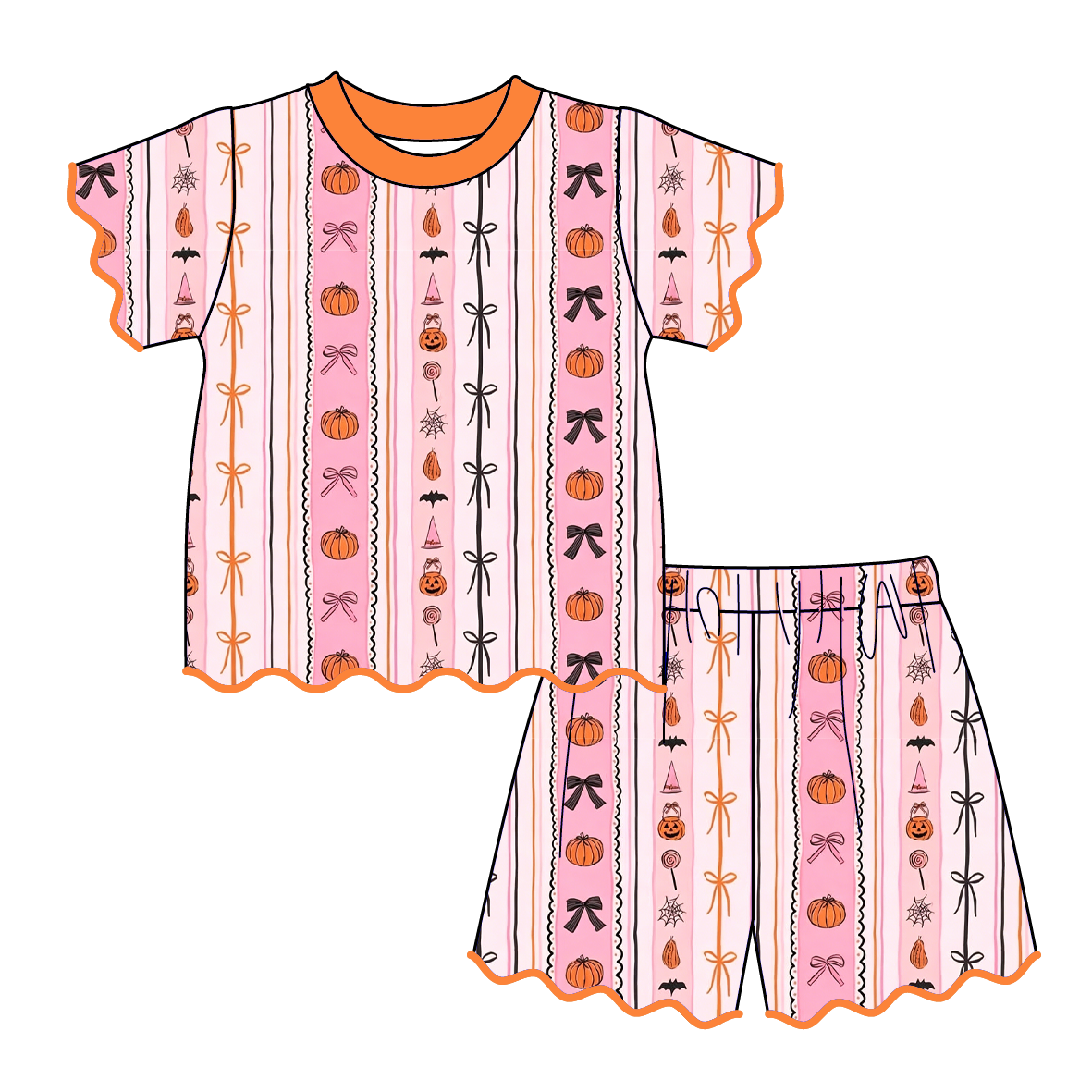 （Pre Order）Girls Halloween Scallop Shorts Set
