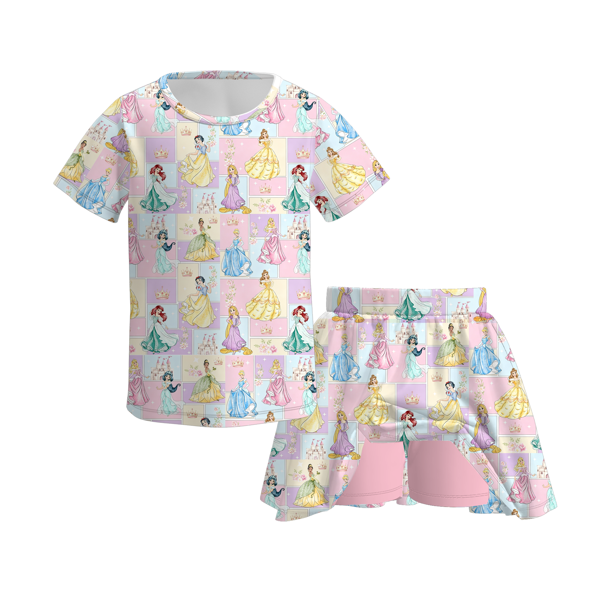 （Pre Order）Girls Fall Cartoon&Princess Print Skort Set