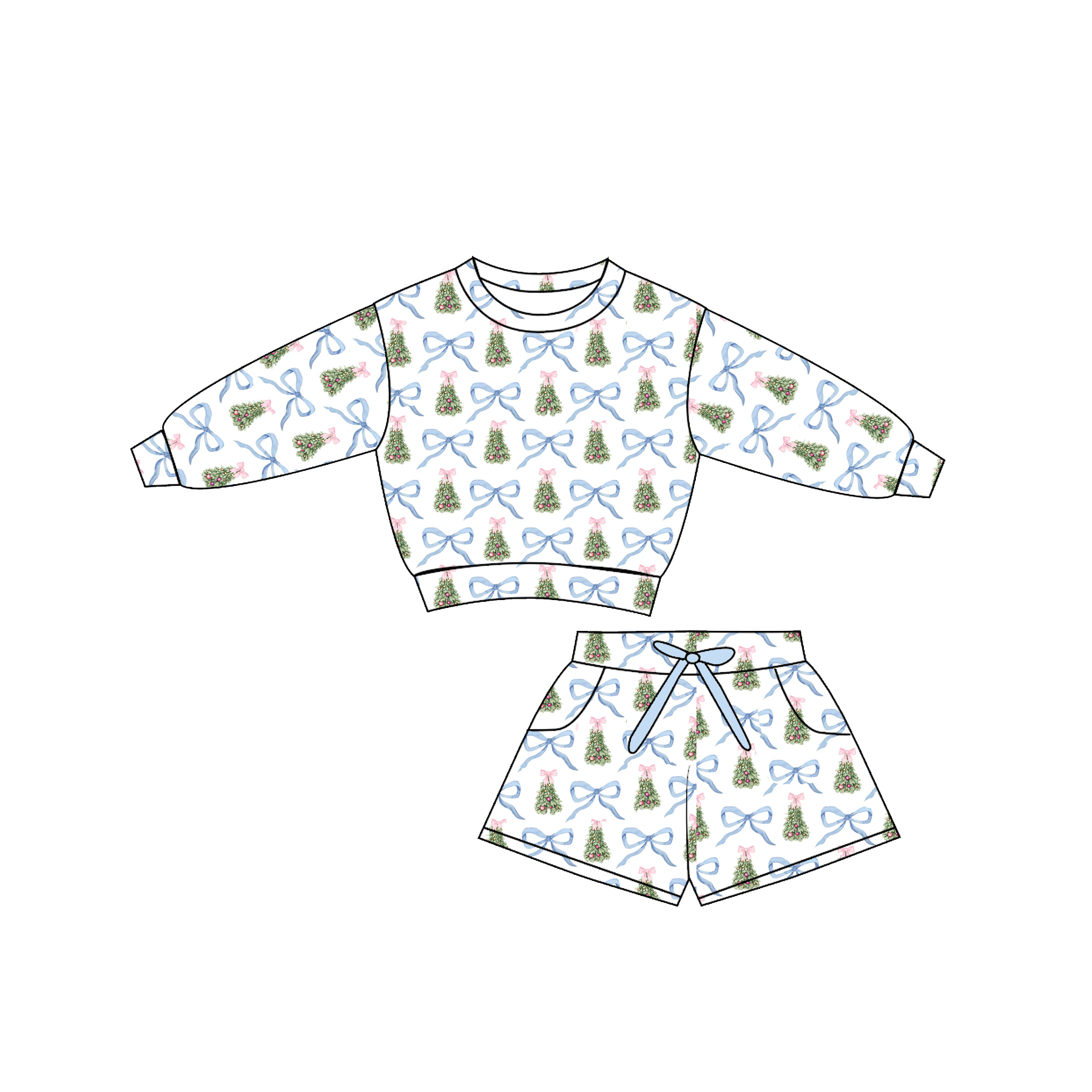 （Pre Order）Girls Christmas Tree Print Dress,Set&Jumpsuit