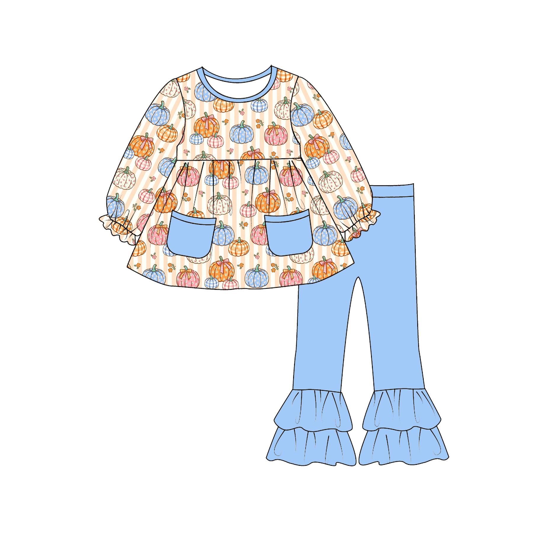 （Pre Order）Sisters Fall Pumpkin Print Dress,Set&Romper
