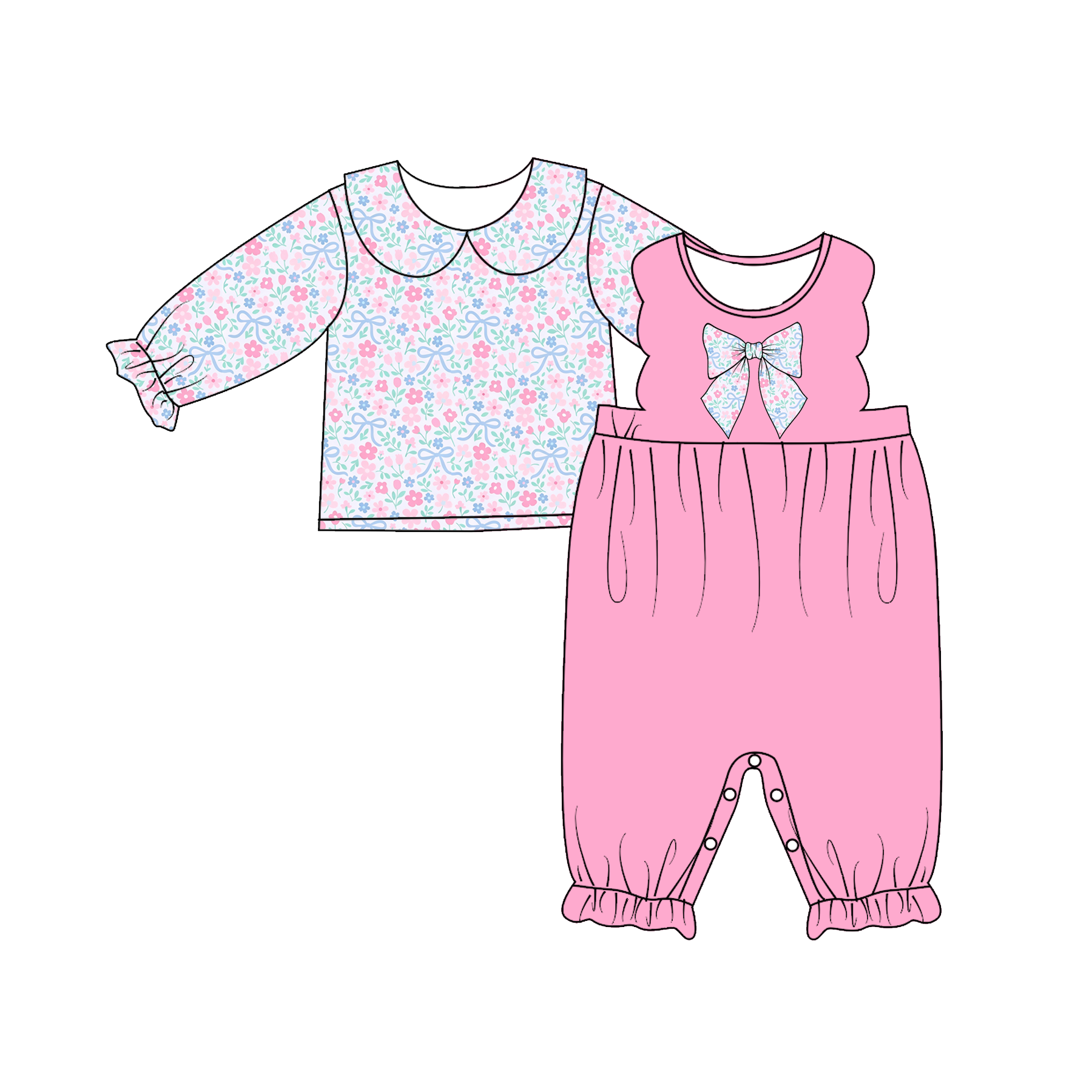 （Weekly Pre-Order）Sisters Bow Applique Bloomer Set&Romper（Ends Wednesday）