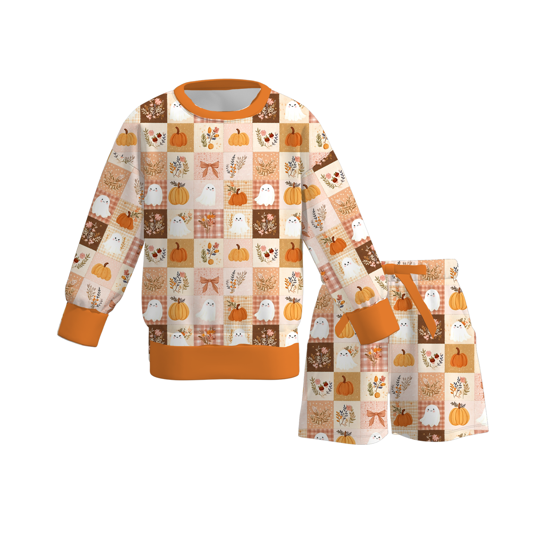 （Weekly Pre-Order）Girls Fall Halloween Print Dress&Shorts Set