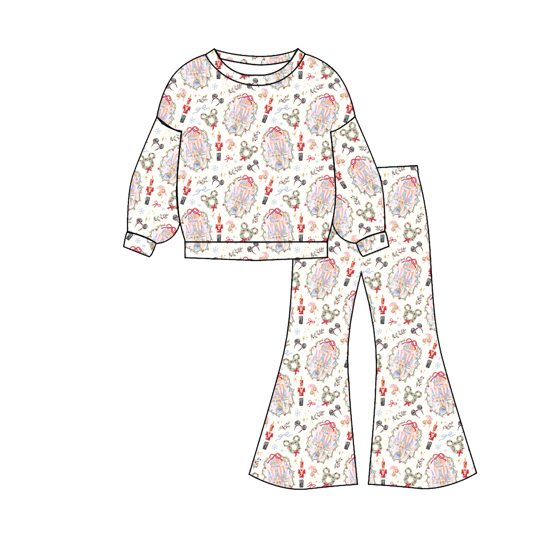（Weekly Pre-Order）Girls Christmas Print Twill Sweatshirt Suit（Ends 8.16）