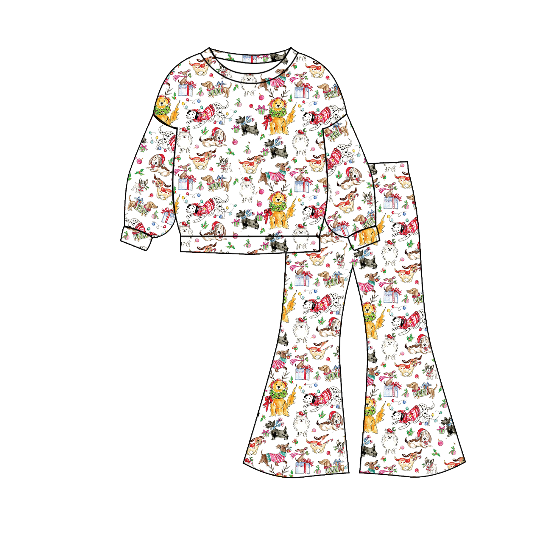 （Weekly Pre-Order）Girls Christmas Print Twill Sweatshirt Suit（Ends 8.16）