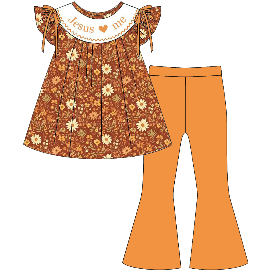 （Pre Order）Girls Fall Embroidery Smocked Dress,Set&Romper