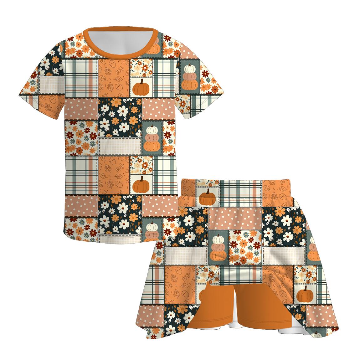 （Pre Order）Girls Fall Pumpkin Print Dress,Set&Jumpsuit
