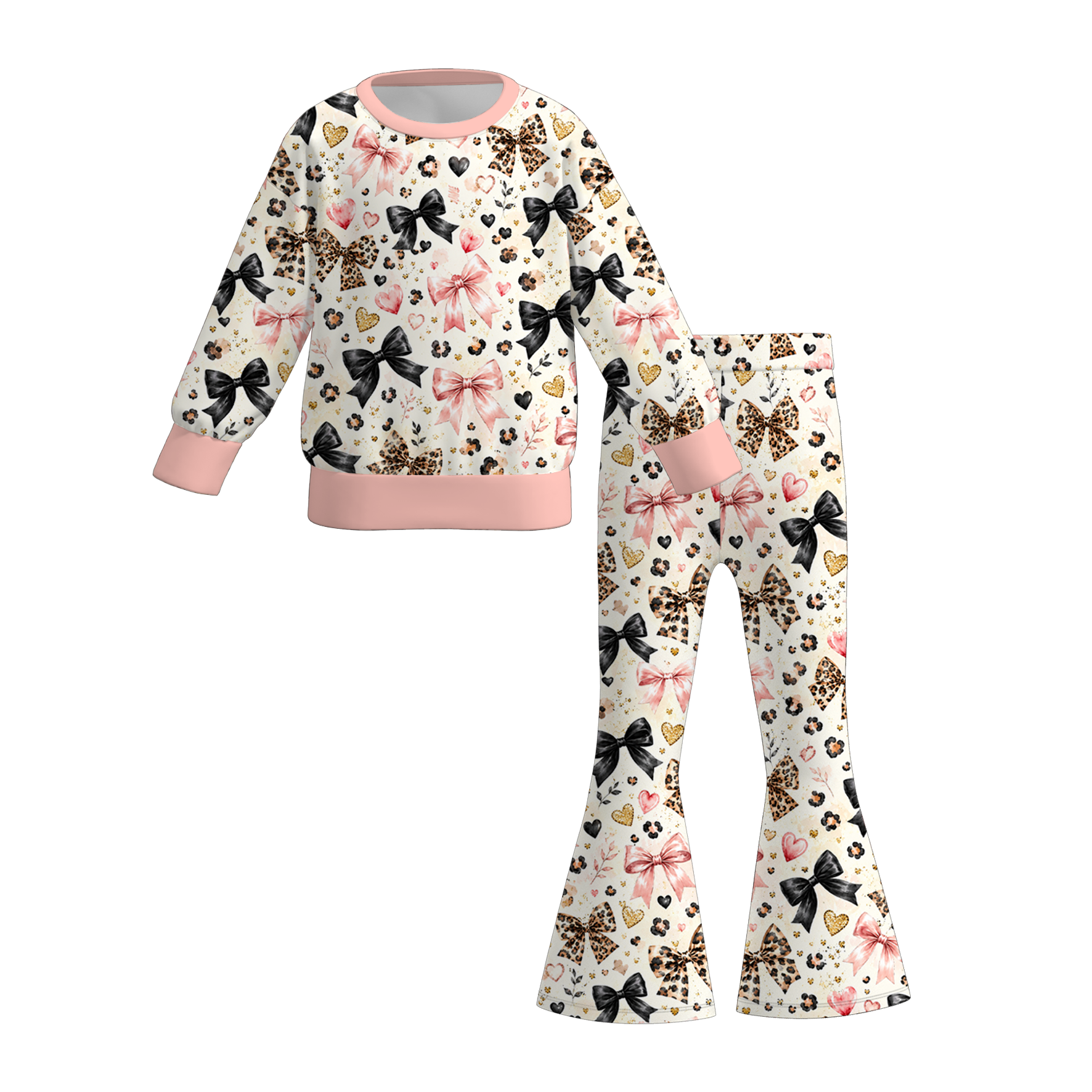 （Pre Order）Girls Christmas Print Twill Sweatshirt Suit