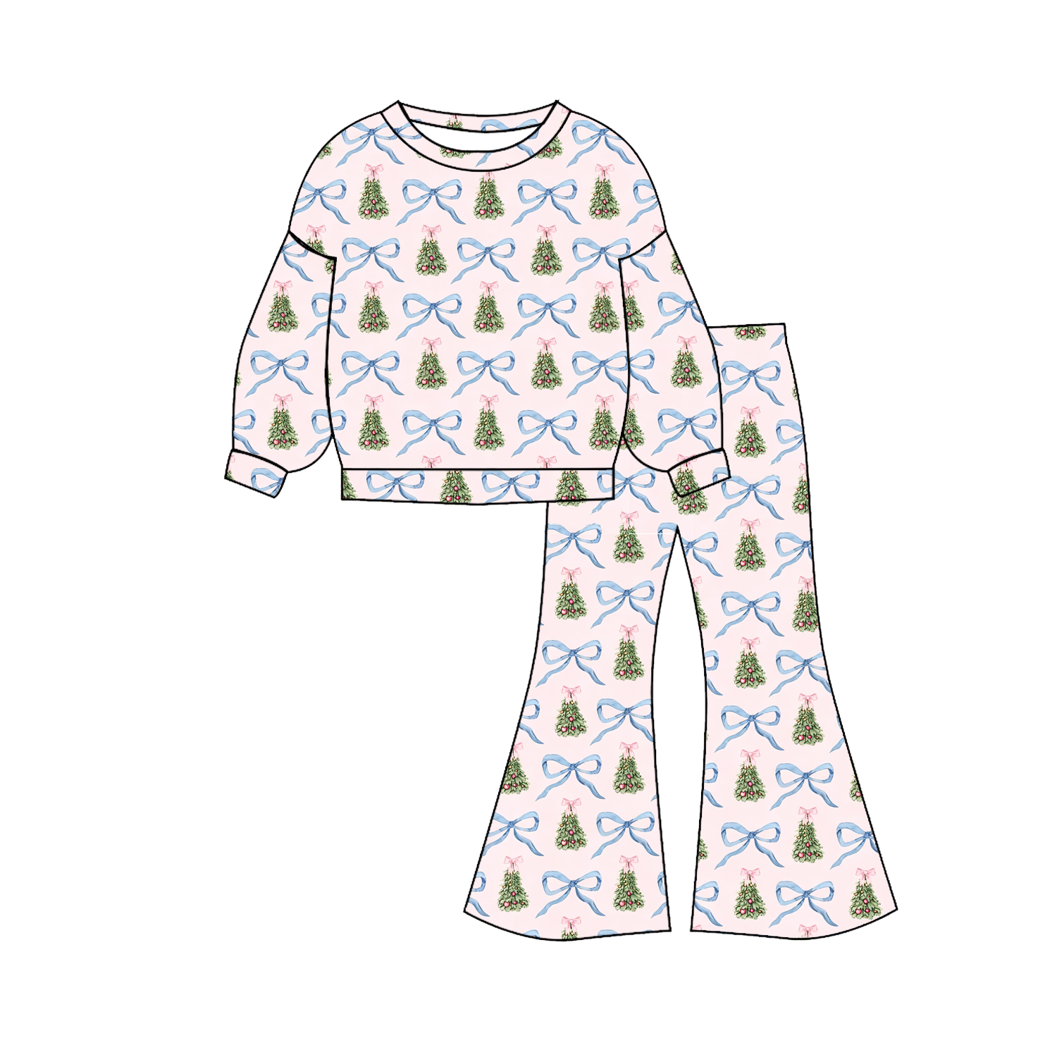 （Pre Order）Sisters Christmas Tree Print Dress,Set&Romper