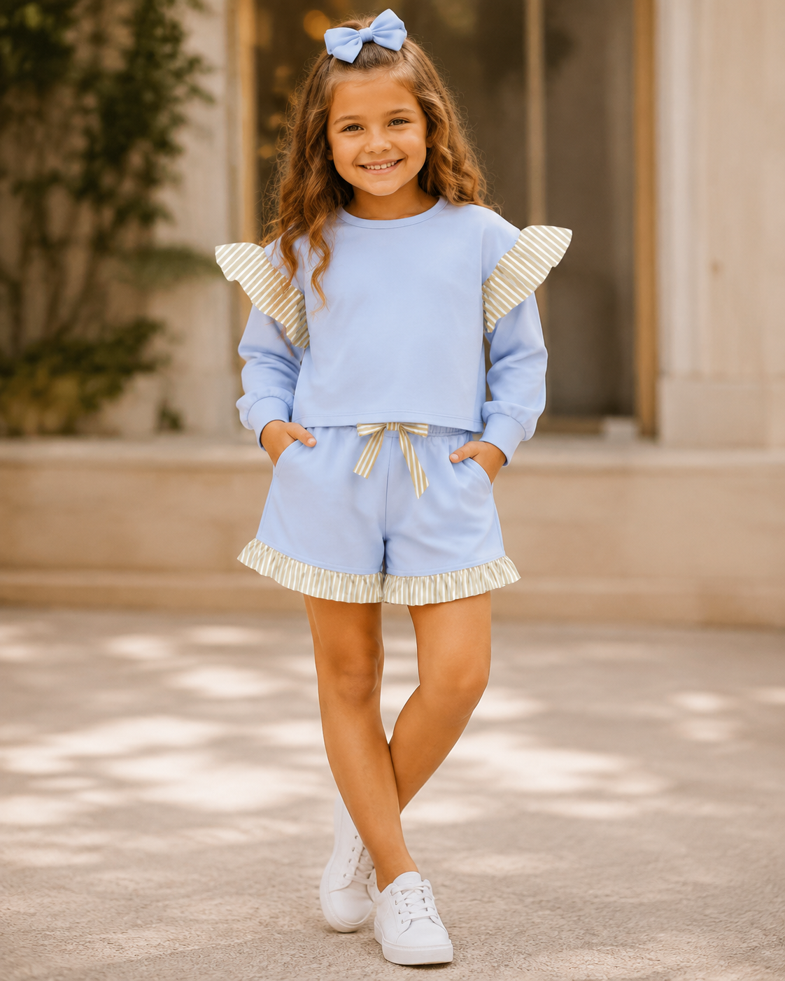 （Weekly Pre-Order）Girls Solid Color Ruffle Shorts Set（Ends 8.23）