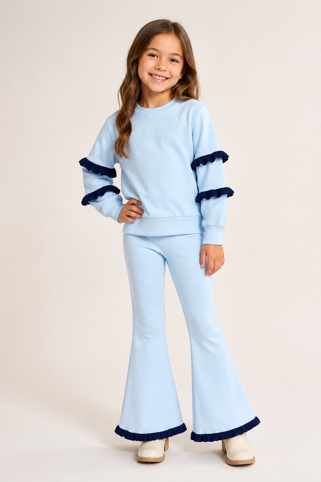 （Weekly Pre-Order）Girls Solid Color Ruffle Sweatshirt Suit（Ends 8.23）