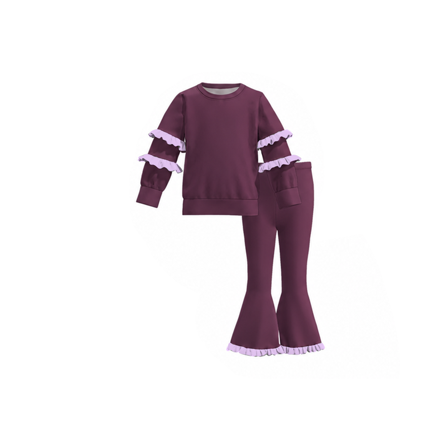 （Weekly Pre-Order）Girls Solid Color Ruffle Sweatshirt Suit（Ends 8.23）