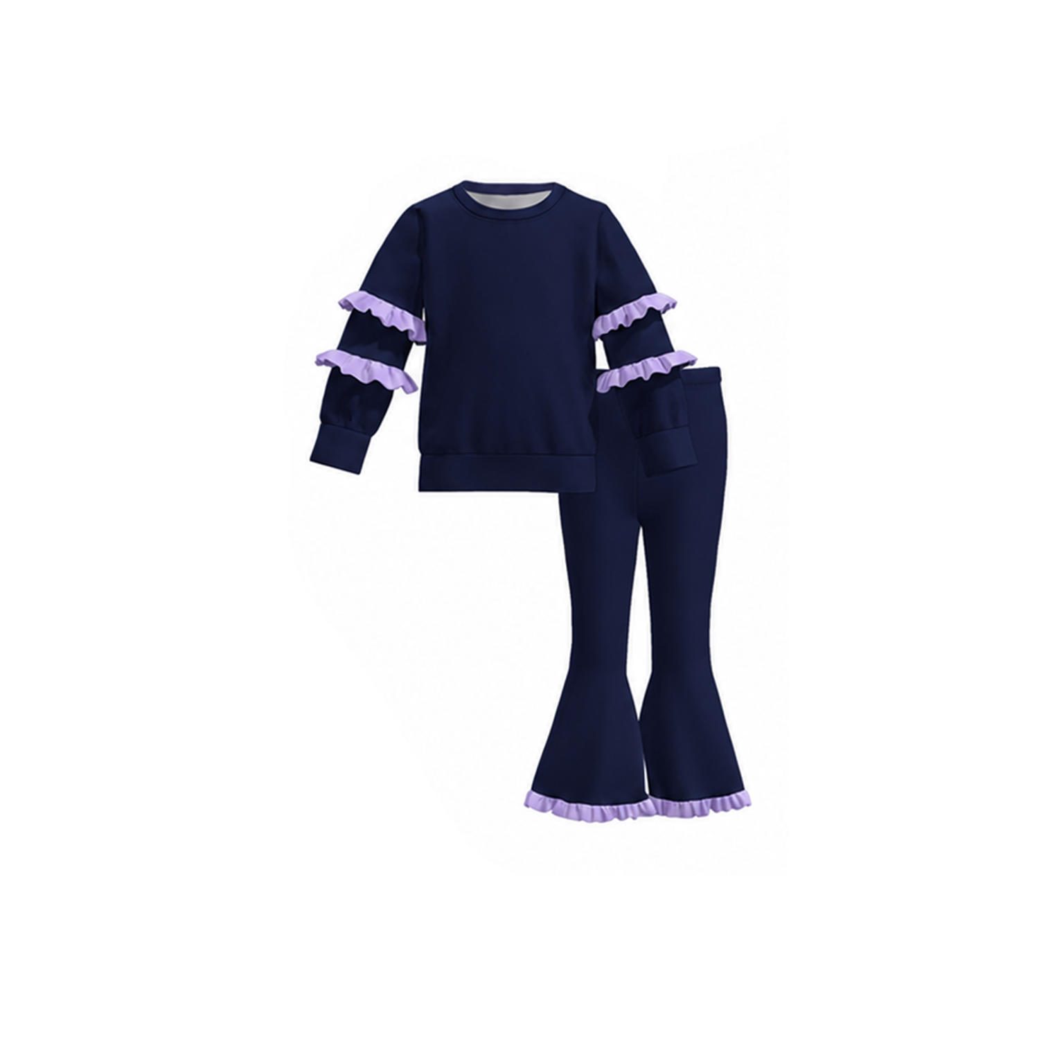 （Weekly Pre-Order）Girls Solid Color Ruffle Sweatshirt Suit（Ends 8.23）