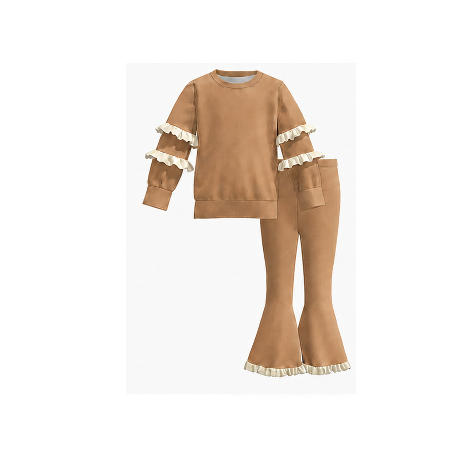 （Weekly Pre-Order）Girls Solid Color Ruffle Sweatshirt Suit（Ends 8.23）