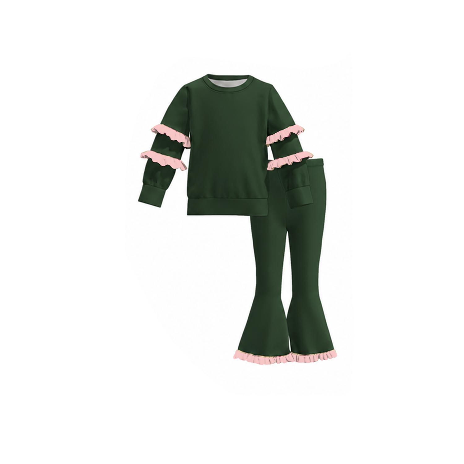 （Weekly Pre-Order）Girls Solid Color Ruffle Sweatshirt Suit（Ends 8.23）