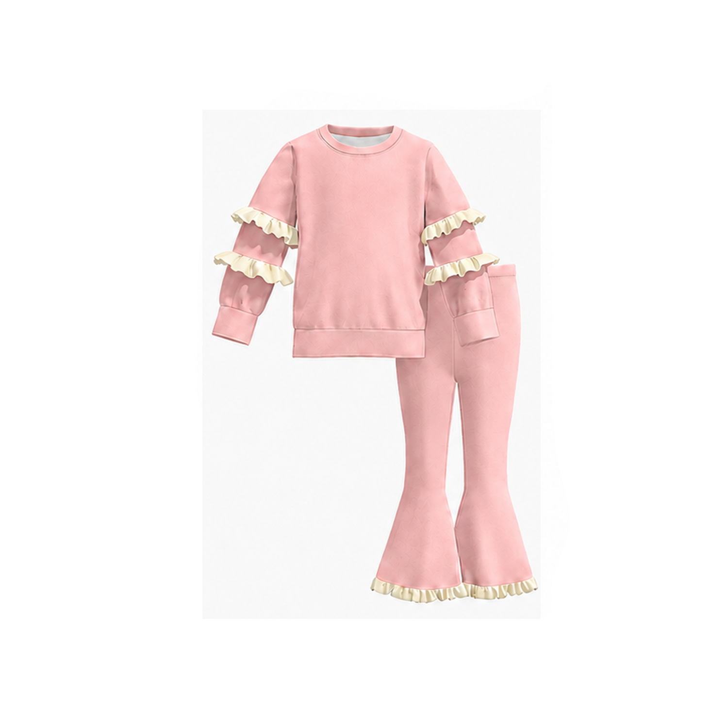 （Weekly Pre-Order）Girls Solid Color Ruffle Sweatshirt Suit（Ends 8.23）