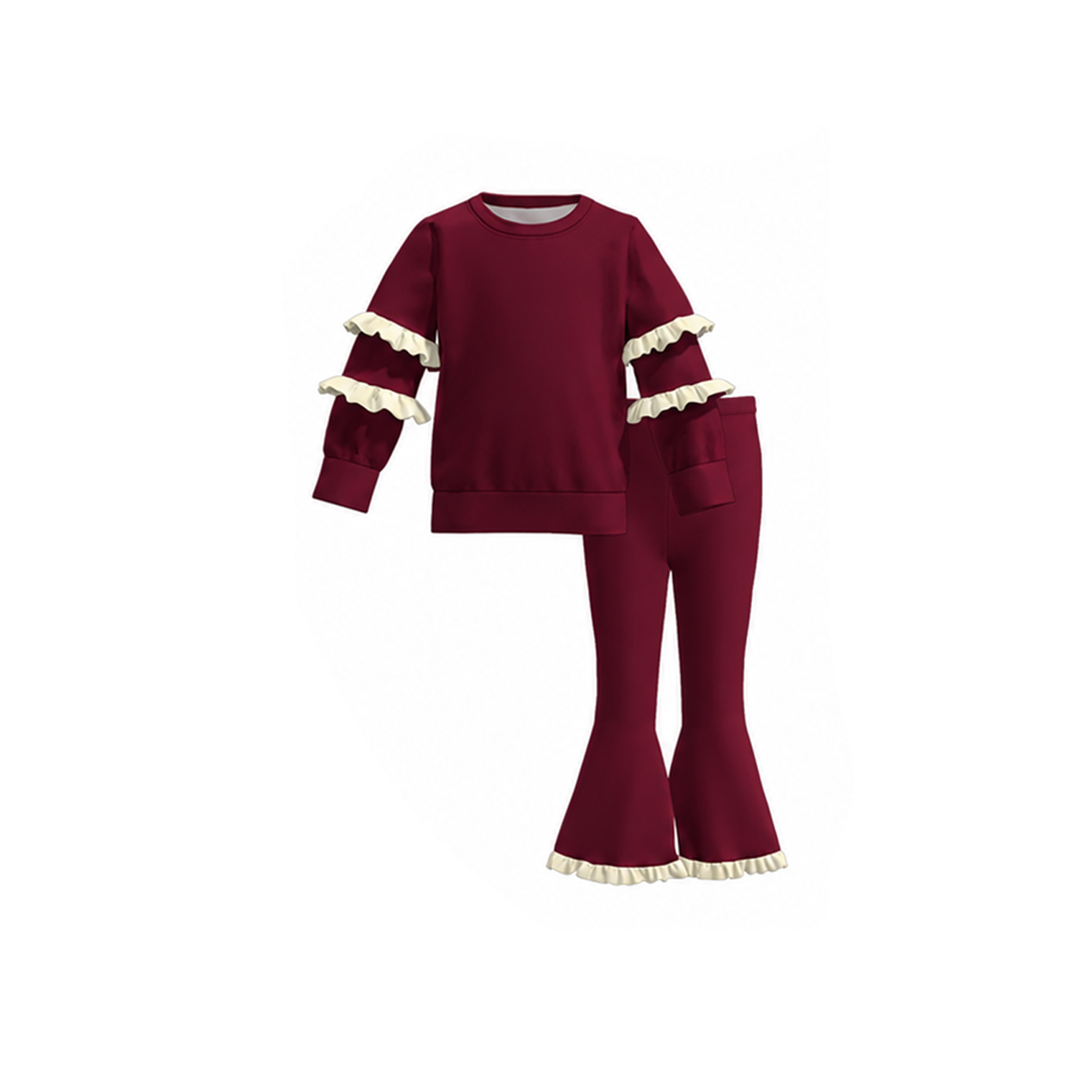 （Weekly Pre-Order）Girls Solid Color Ruffle Sweatshirt Suit（Ends 8.23）