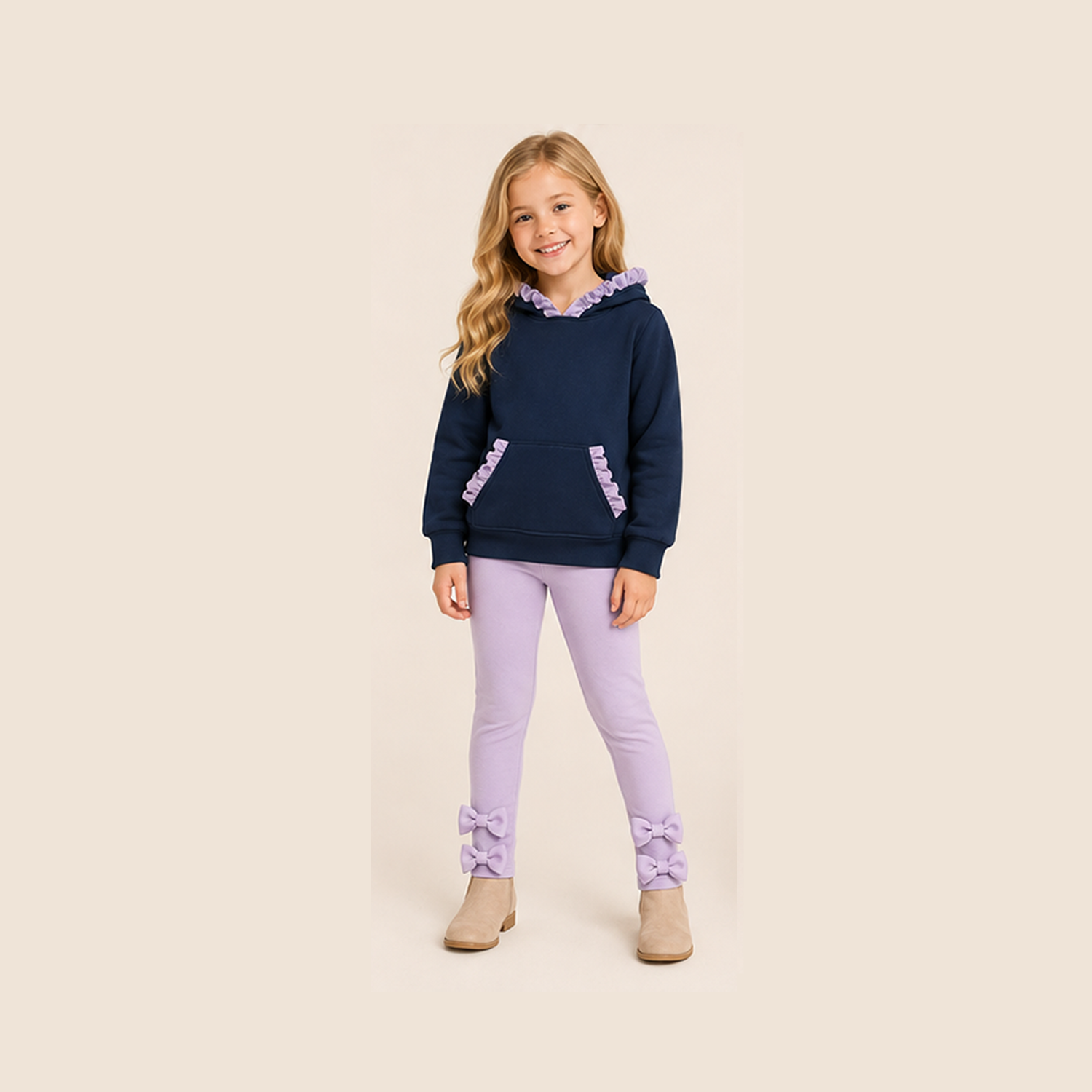 （Weekly Pre-Order）Girls Solid Color Ruffle Hoodie Set（Ends 8.23）