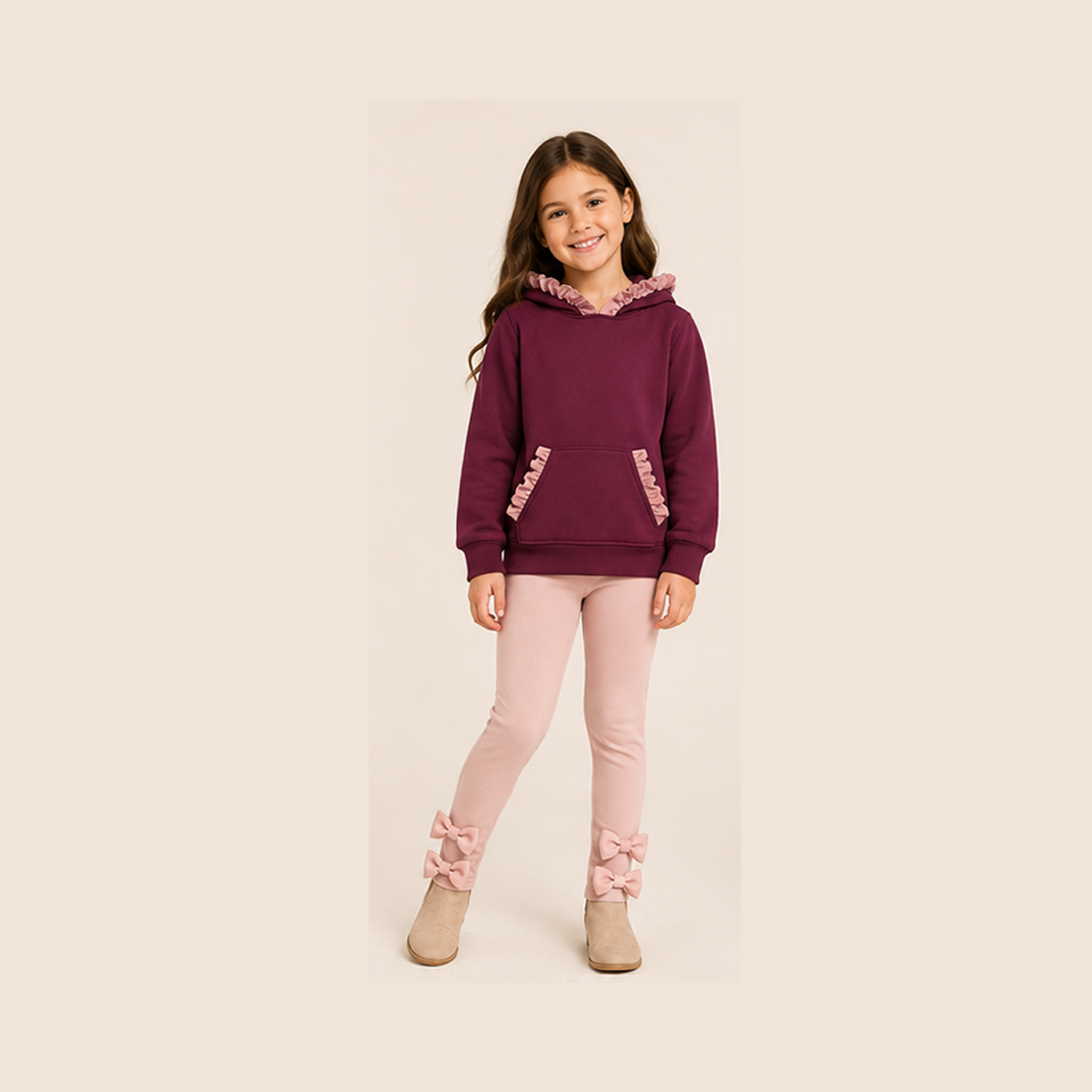 （Weekly Pre-Order）Girls Solid Color Ruffle Hoodie Set（Ends 8.23）