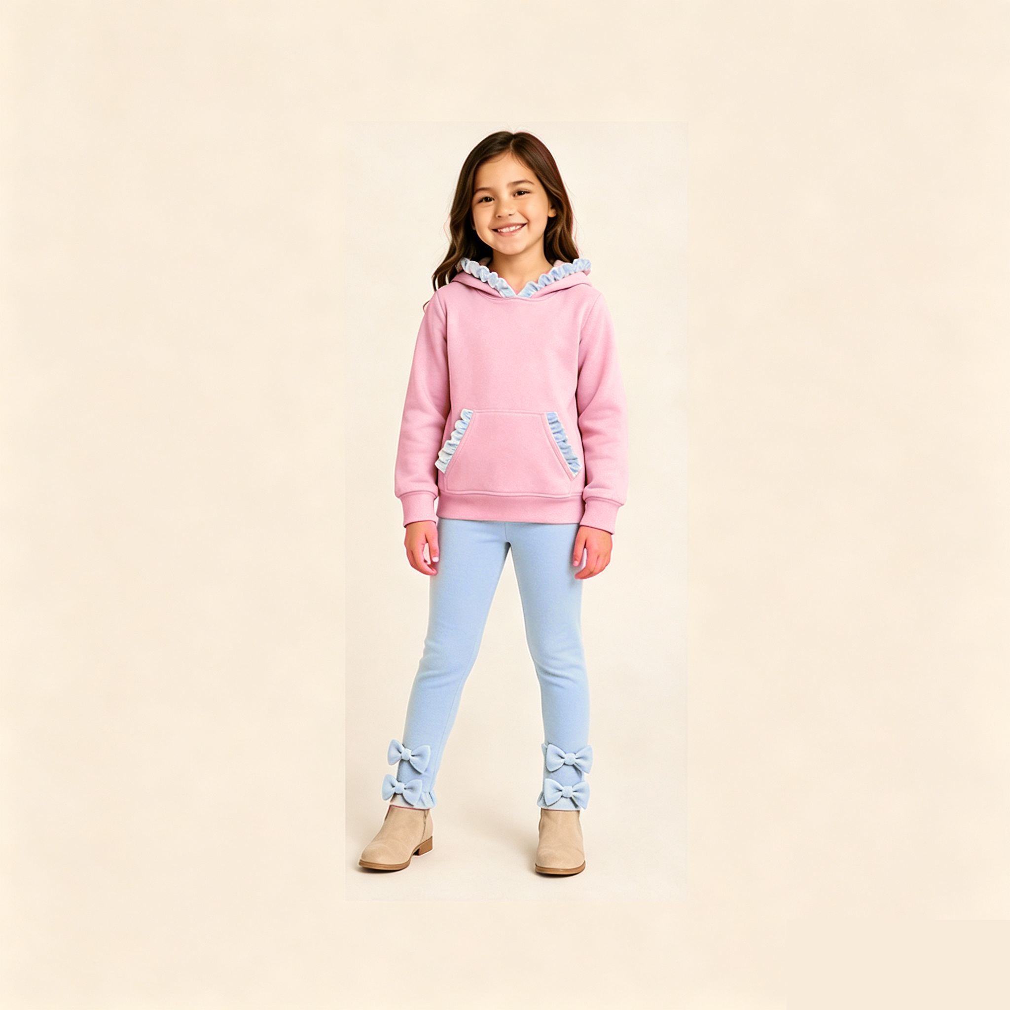 （Weekly Pre-Order）Girls Solid Color Ruffle Hoodie Set（Ends 8.23）