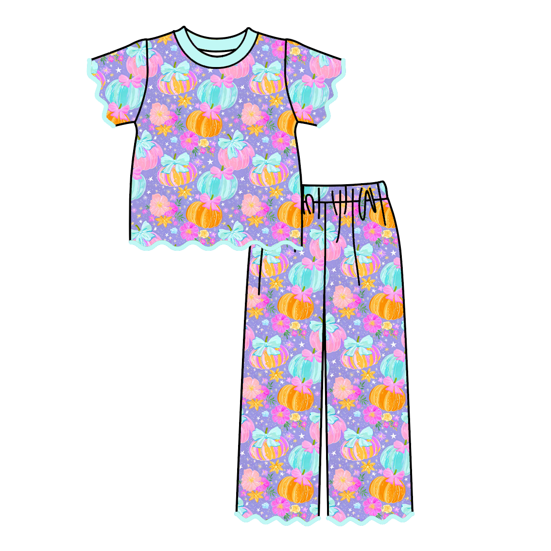 （Weekly Pre-Order）Girls Pumpkin Embroidery Scallop Set（Ends 8.23）