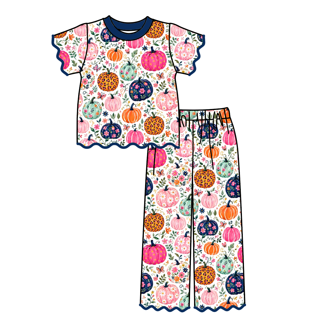 （Weekly Pre-Order）Girls Pumpkin Embroidery Scallop Set（Ends 8.23）