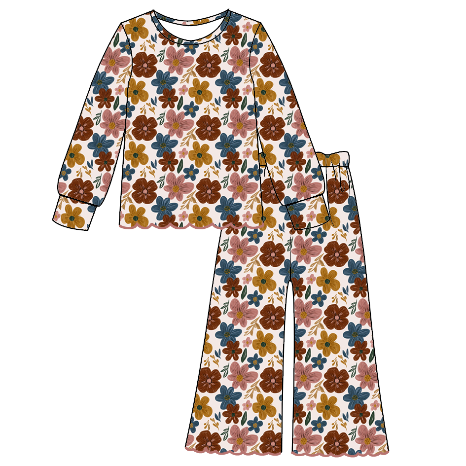 （Weekly Pre-Order）Girls Fall Floral Embroidery Scallop Set（Ends 8.23）