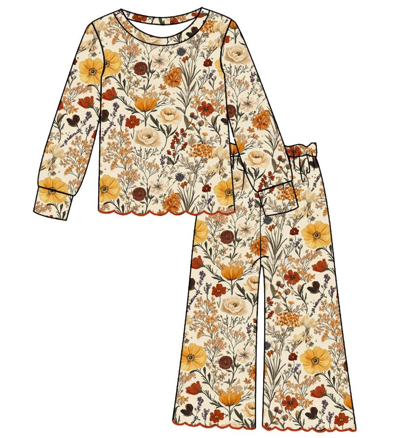 （Weekly Pre-Order）Girls Fall Floral Embroidery Scallop Set（Ends 8.23）