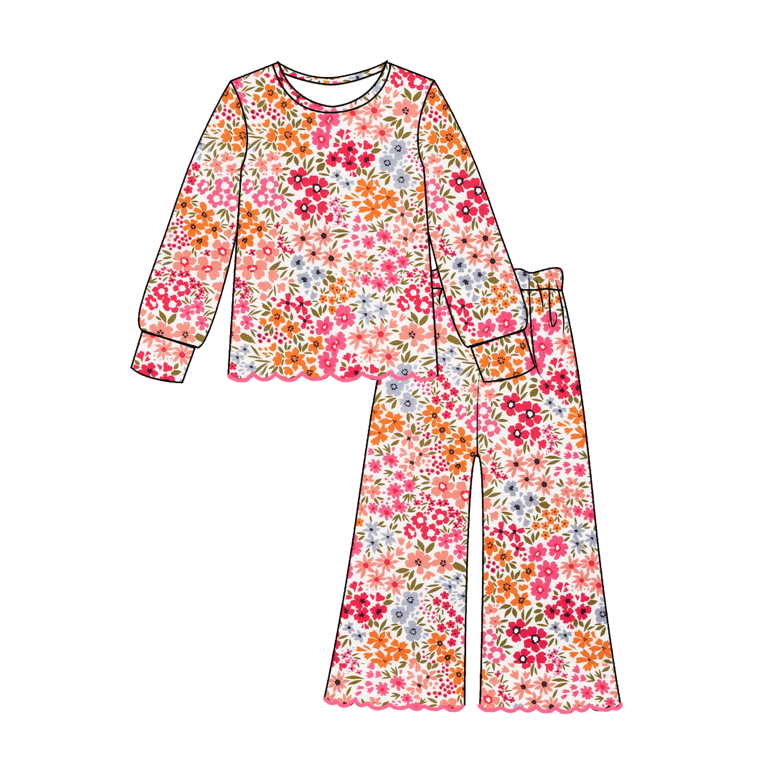 （Weekly Pre-Order）Girls Fall Floral Embroidery Scallop Set（Ends 8.23）