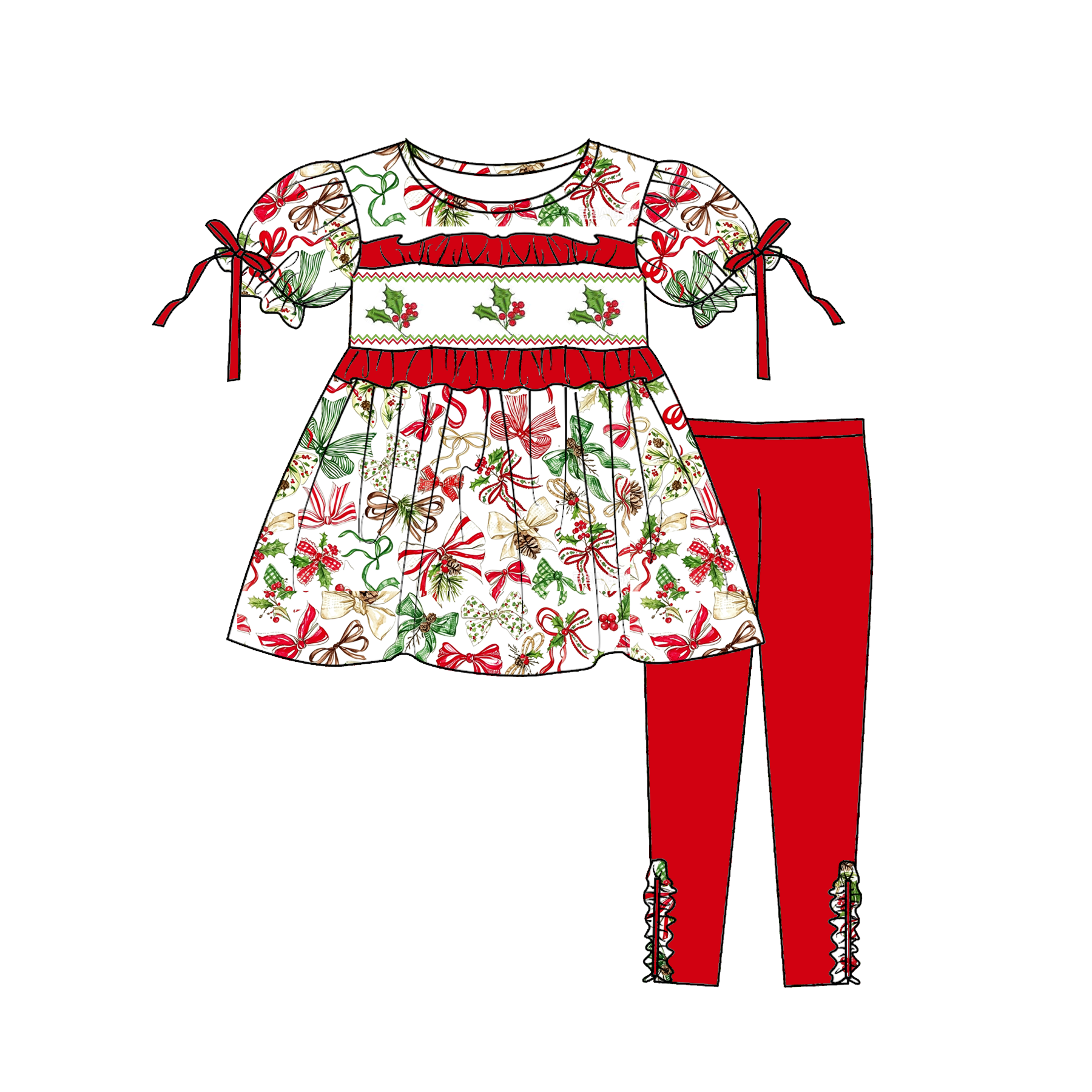 （Pre Order）Sisters Christmas Embroidery Smocked Dress,Set&Romper