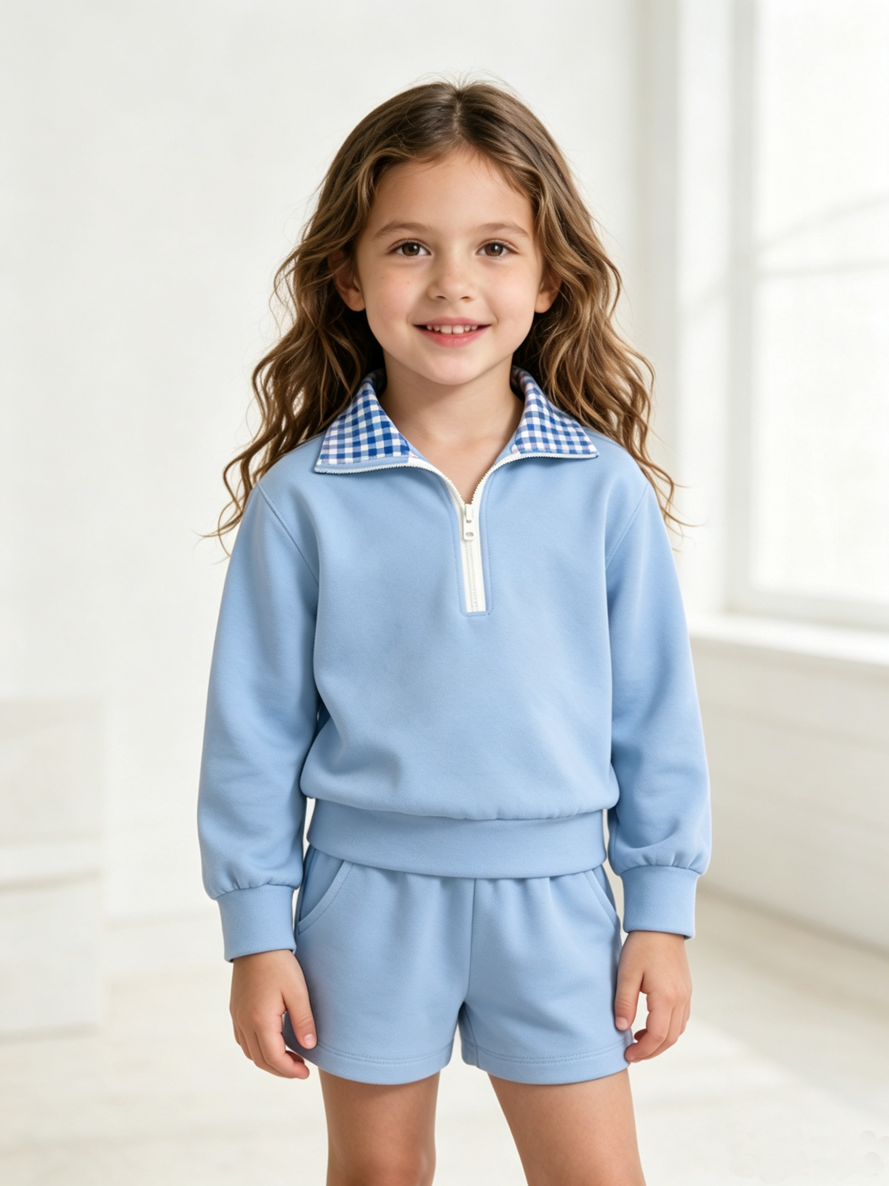 （Weekly Pre-Order）Girls Fall Solid Color Zipper Pullover Set（Ends 8.30）