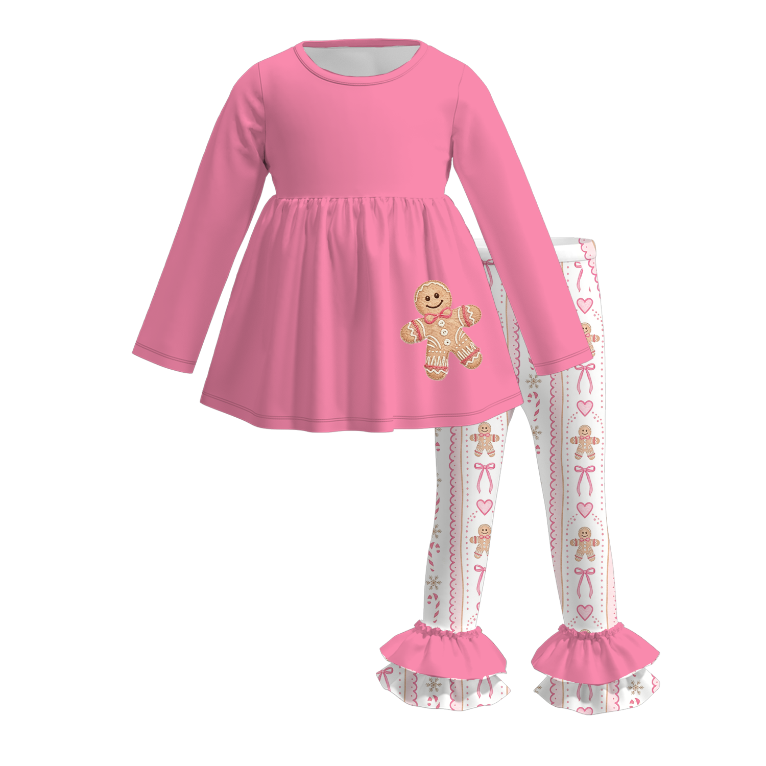 （Pre Order）Girls Christmas Gingerbread Applique Outfit Set&Scallop Set