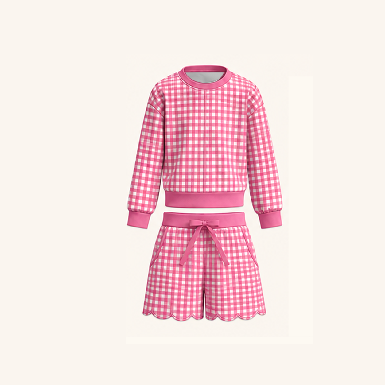 （Weekly Pre-Order）Girls Fall Plaid Scallop Shorts Set with Pockets（Ends 8.30）