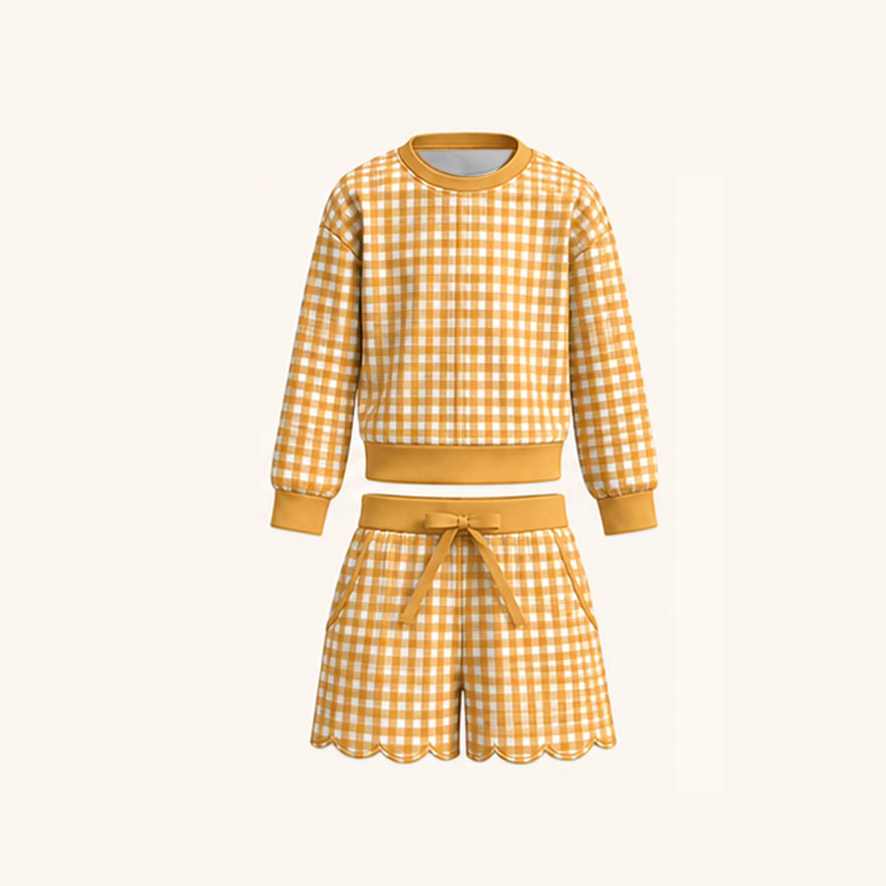 （Weekly Pre-Order）Girls Fall Plaid Scallop Shorts Set with Pockets（Ends 8.30）