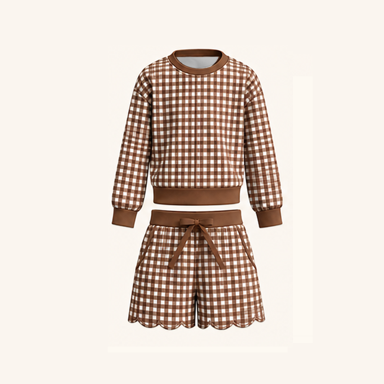 （Weekly Pre-Order）Girls Fall Plaid Scallop Shorts Set with Pockets（Ends 8.30）