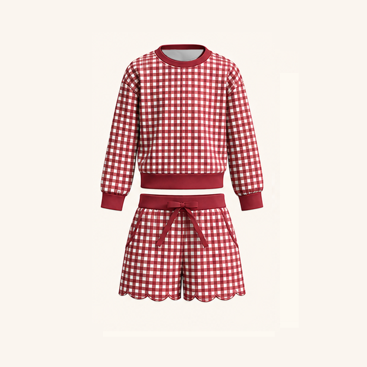 （Weekly Pre-Order）Girls Fall Plaid Scallop Shorts Set with Pockets（Ends 8.30）