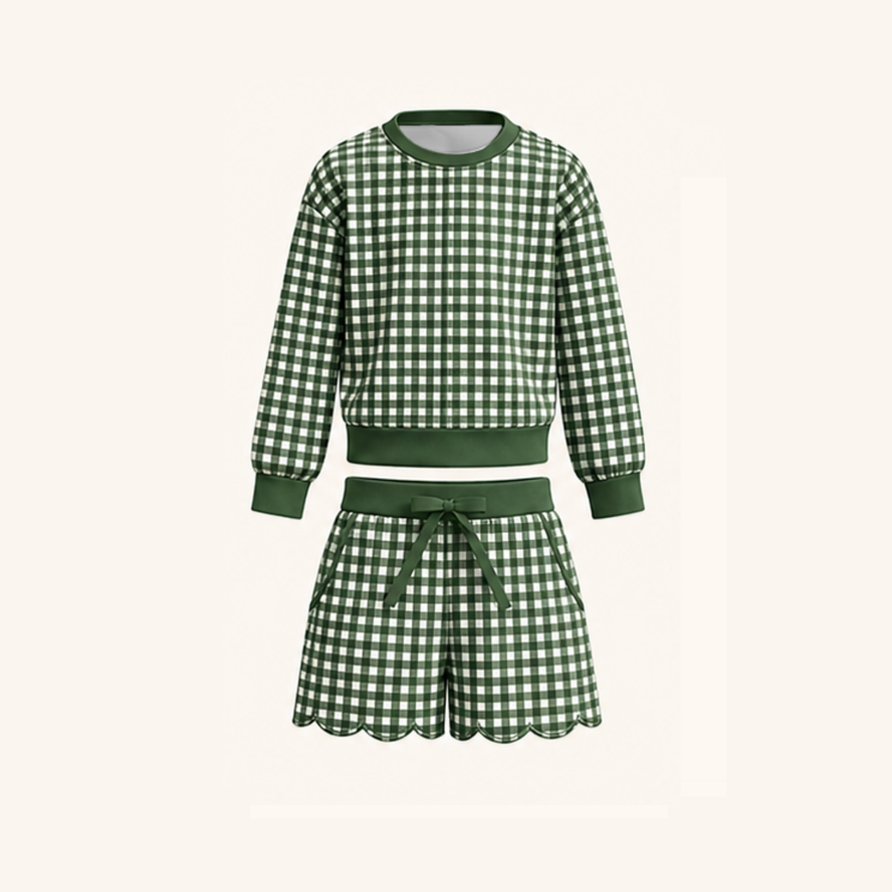（Weekly Pre-Order）Girls Fall Plaid Scallop Shorts Set with Pockets（Ends 8.30）