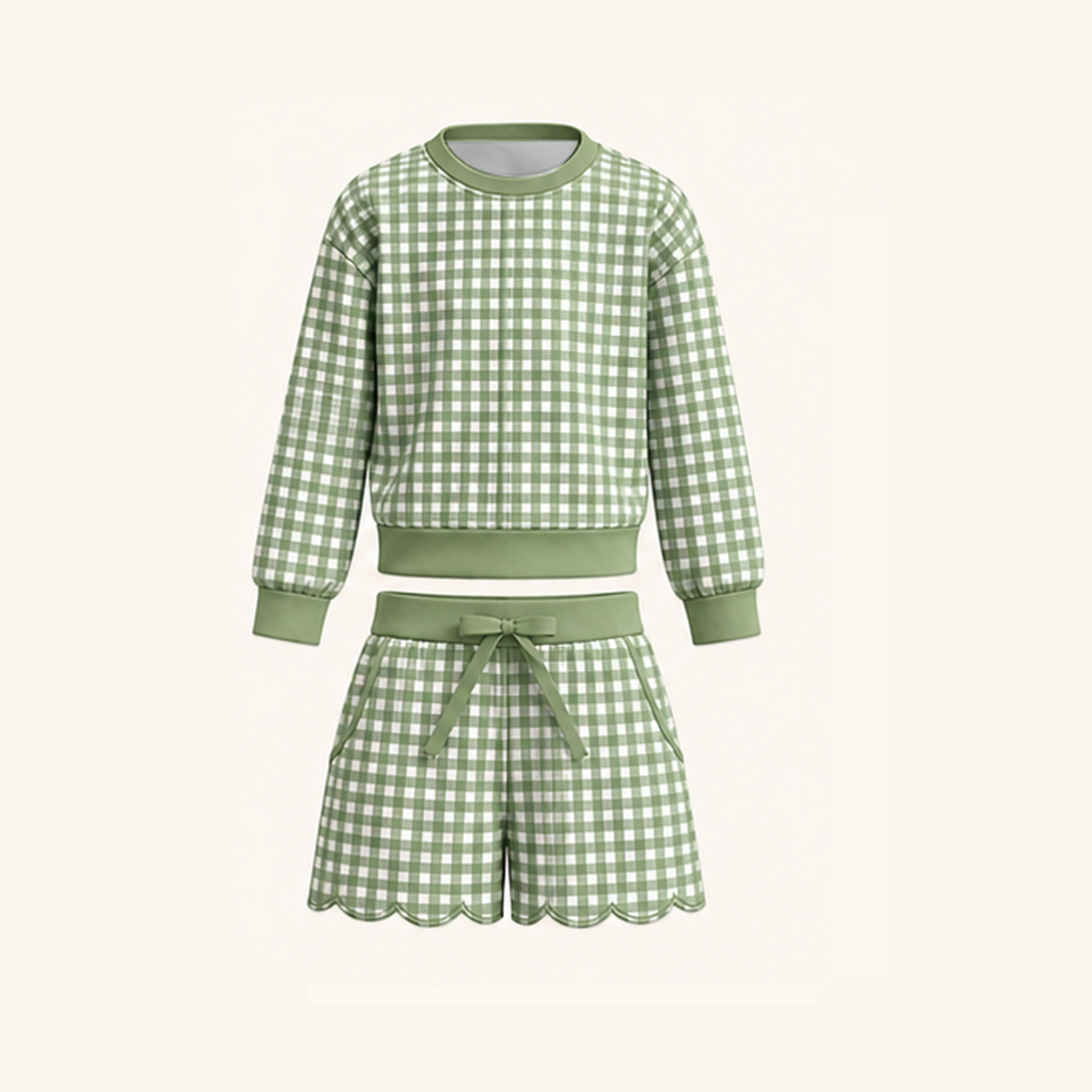 （Weekly Pre-Order）Girls Fall Plaid Scallop Shorts Set with Pockets（Ends 8.30）
