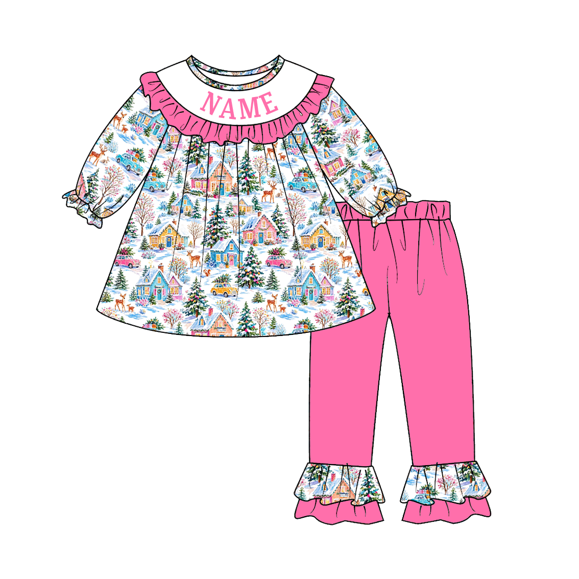 （Pre Order）Sisters Christmas Embroidery Smocked Dress,Set&Romper