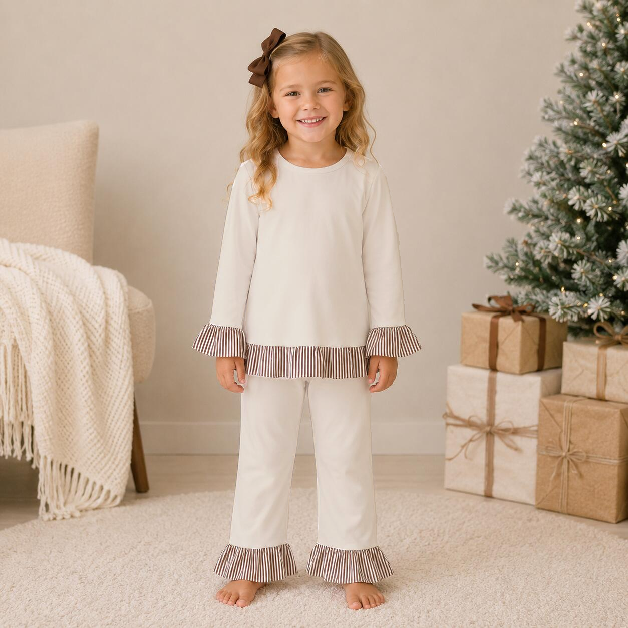 （Weekly Pre-Order）Girls Fall Solid Color Ruffle Outfit Set（Ends 9.6）